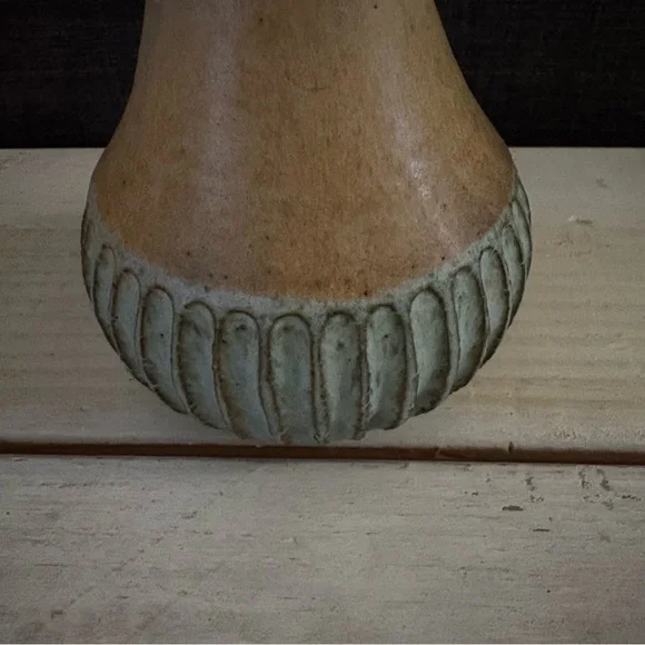 Studio Art Pottery Vase Vintage MCM Teal Blue/Tan Beige Glaze Signed - Picture 6 of 10